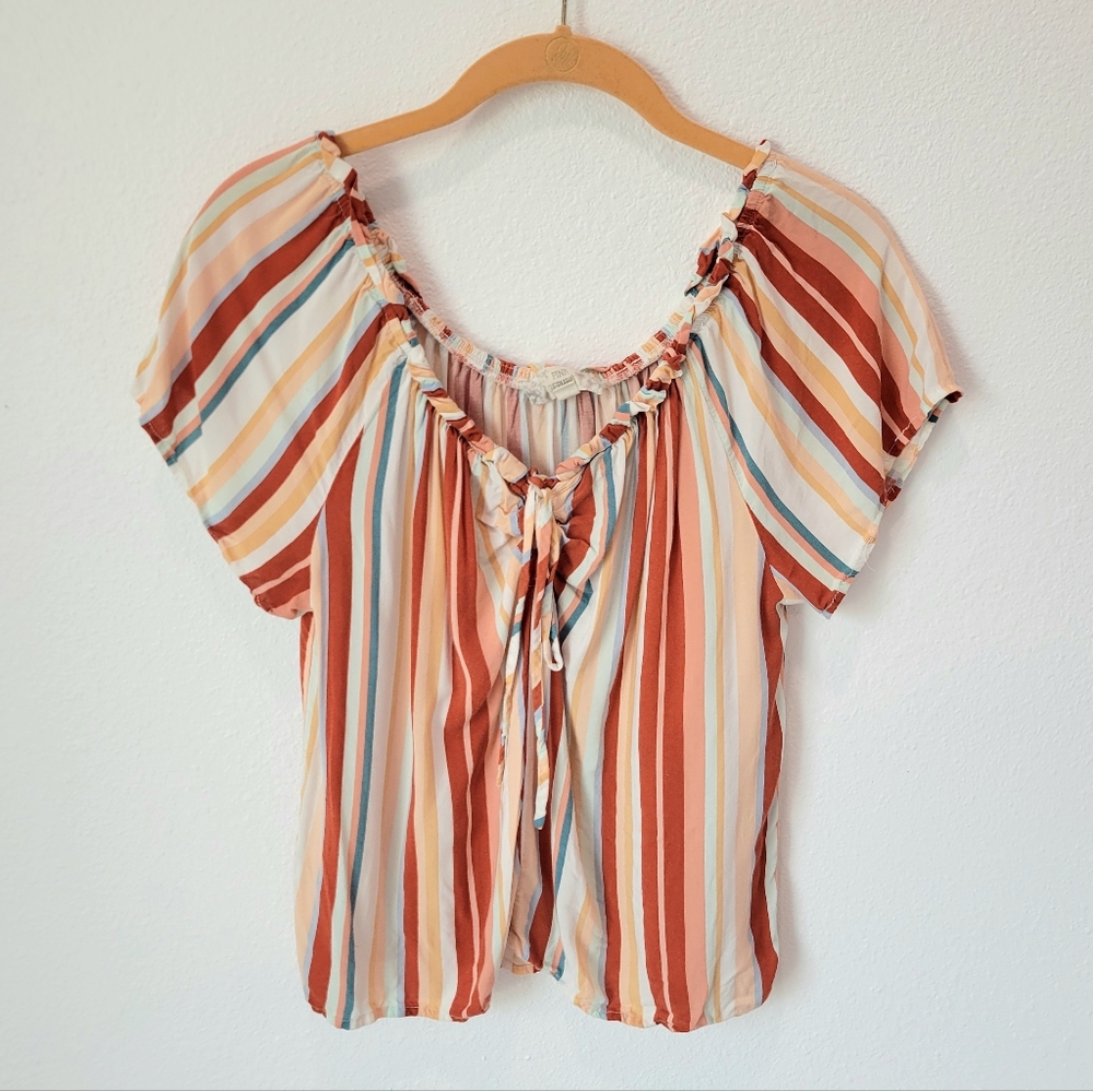 Pink Republic Women's‎ M Boho Vertical Stripe Blouse Festival Summer Colorful